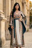 Green Embroidered Palestinian Thobe with Wide Sleeves