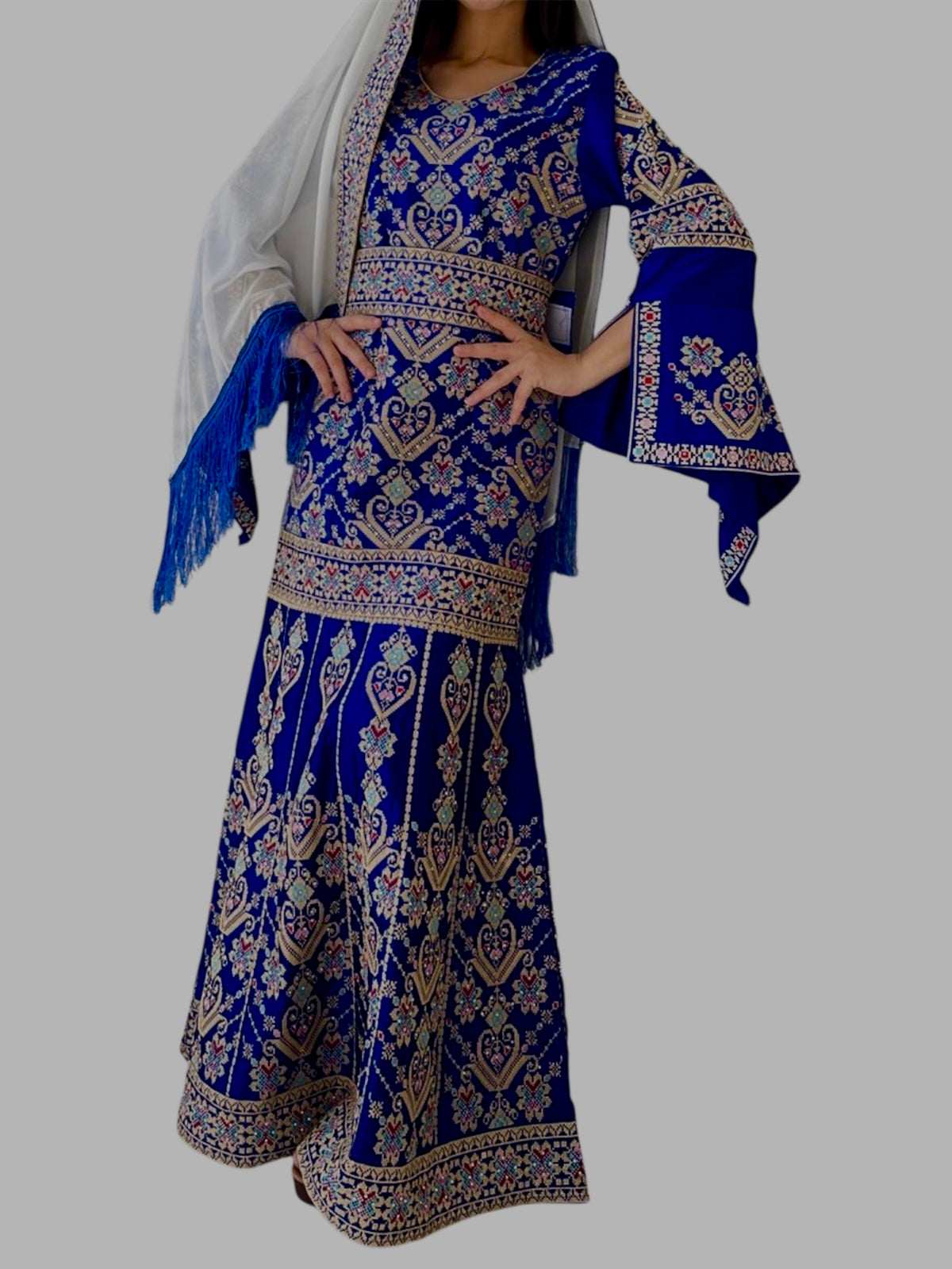 Blue Embroidery Mermaid, Long Thoub Dress