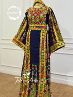 Load image into Gallery viewer, Navy Traditional Palestinian Thobe –  Full Set with Headscarf
