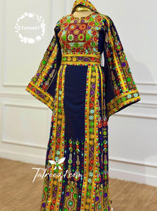 Navy Traditional Palestinian Thobe –  Full Set with Headscarf