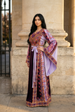 Purple Embroidered Palestinian Thobe with Wide Sleeves