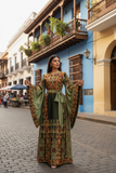 Green Glow Satin Bell Sleeve Thoub