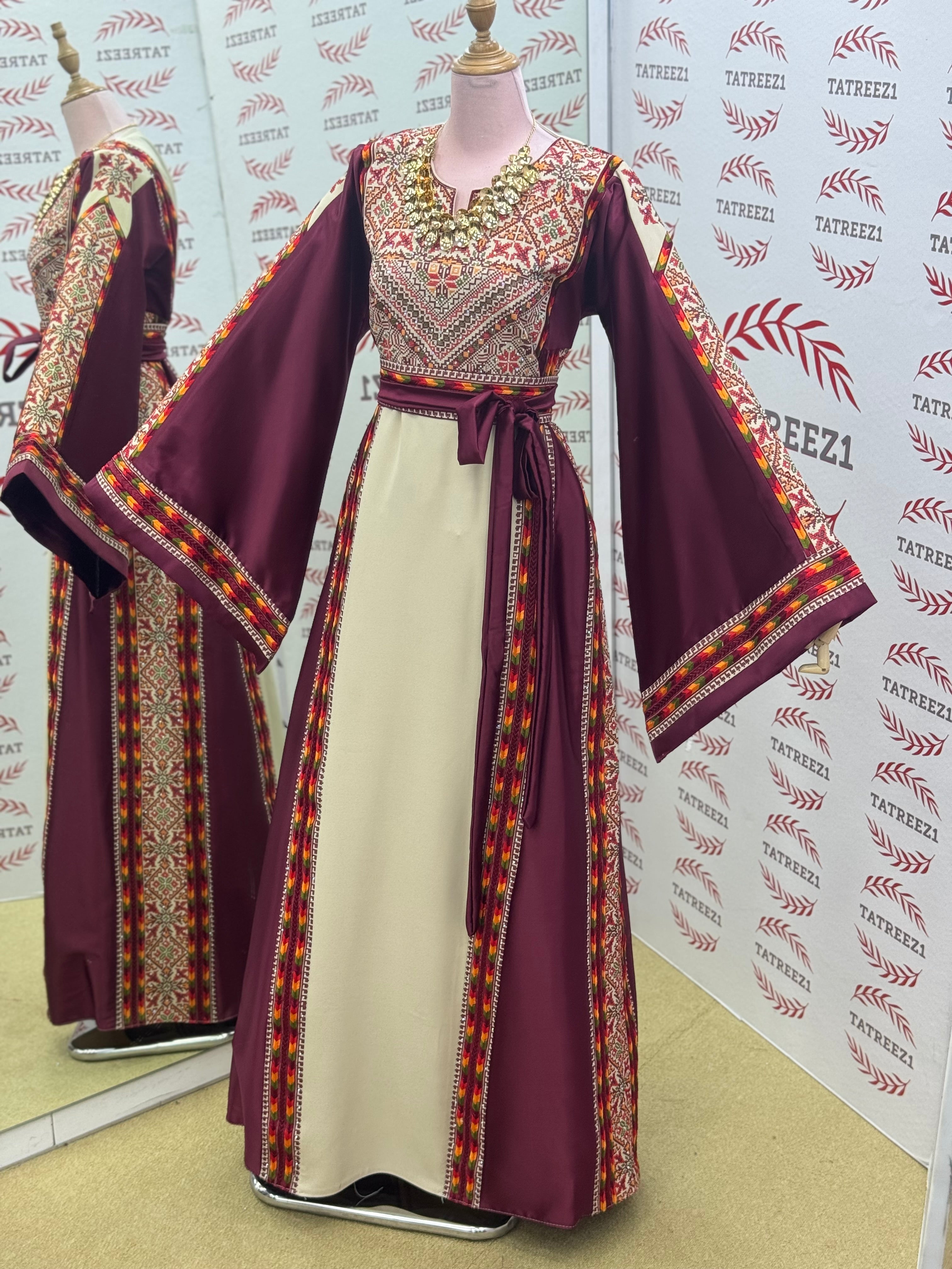 Simply Elegant Wide Sleeve Thoub Embroidered Palestinian Thobe