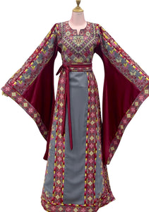 Stunning Gray Long Sleeve Embroidered Palestinian Thobe