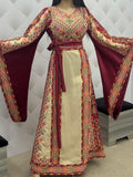 Red Embroidered Palestinian Thobe with Wide Sleeves