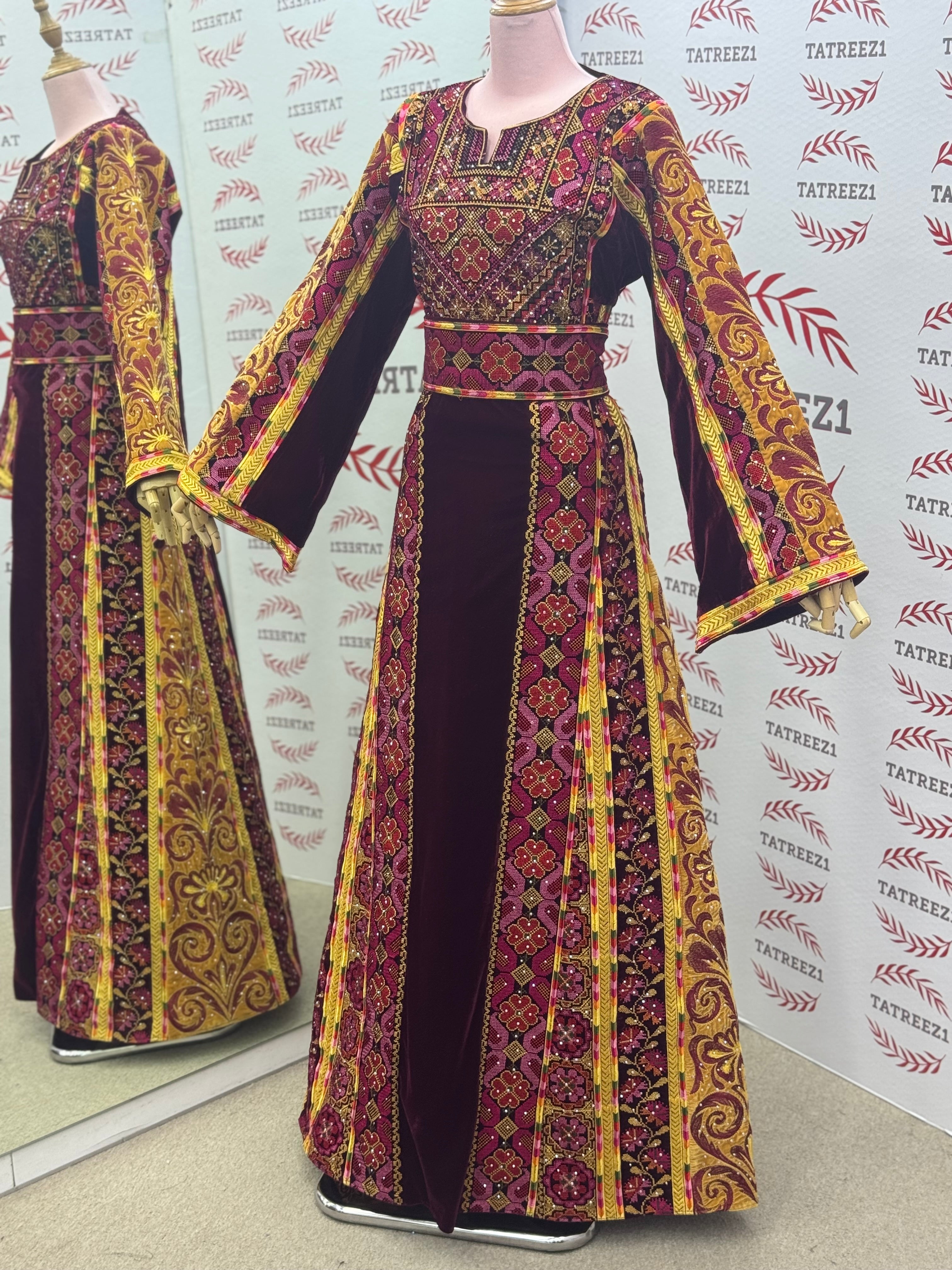 Maroon Silk Velvet Luxurious Golden Kasab Embroidery