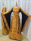 Golden The Glow Thoub Palestinian Featuring Wide Sleeve Reversible Belt