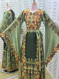 Green Glow Satin Bell Sleeve Thoub