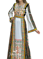 Load image into Gallery viewer, White Shade Stone Green MultiColored Embroidery Dress
