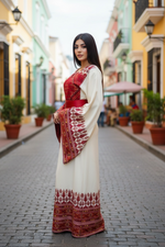 Load image into Gallery viewer, Stunning White Thoub Red Embroidered Palestinian Thobe
