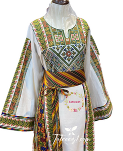 Etameen Traditional Green Embroidered Palestinian Fellahi Thobe