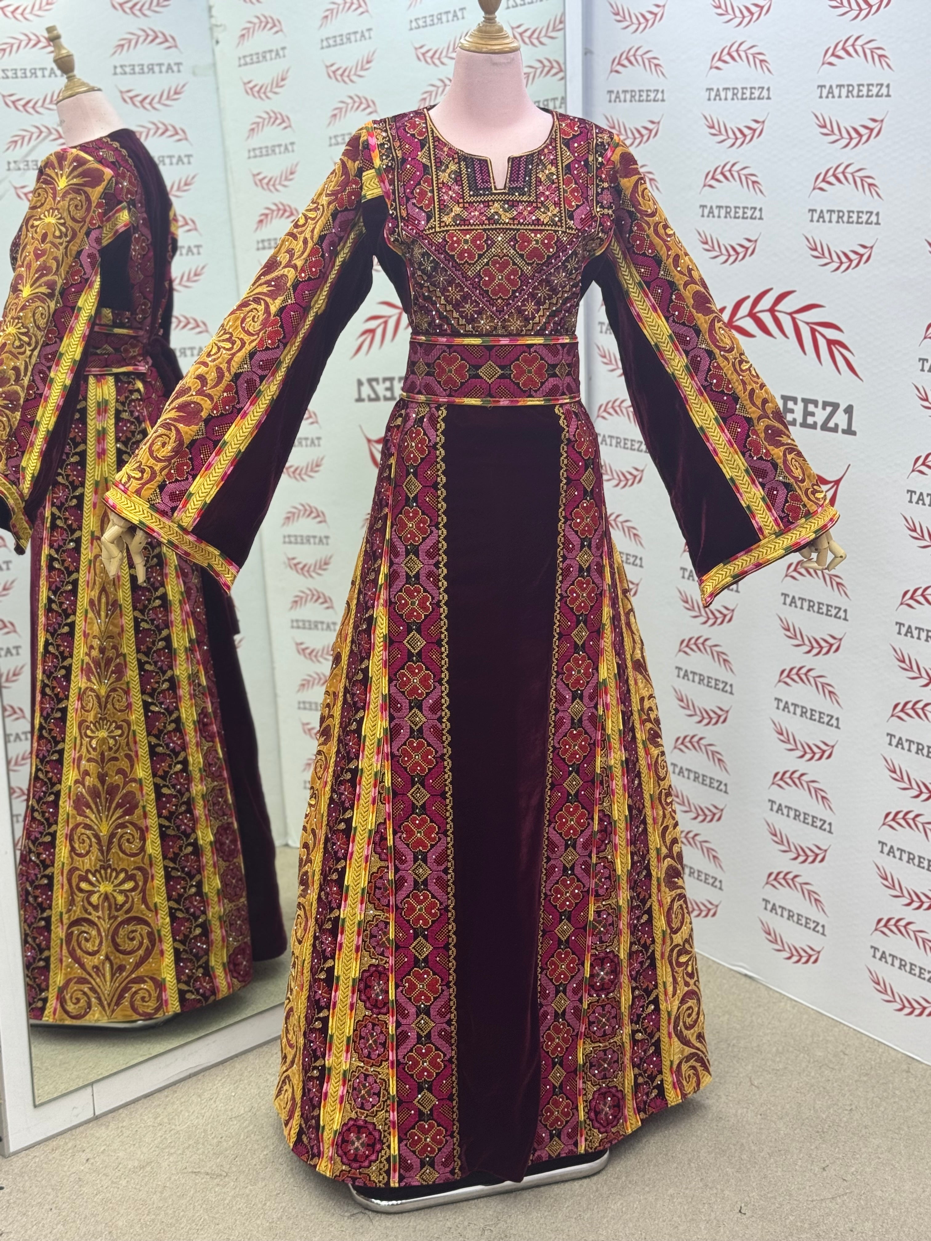 Maroon Silk Velvet Luxurious Golden Kasab Embroidery