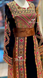 Black Color/ Gold Embroidered Palestinian Fellahi Thobe With Kashmir belt