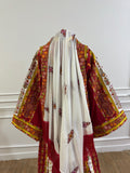 Traditional Palestinian Red Thobe with Intricate Embroidery – Machine Made with Matching Head Scarf