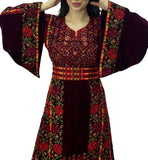 Maroon Velvet Embroidery Stone Thoub