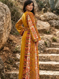 Qasab Mustard Gold Malacca Silk Velvet Thoub with Embroidery