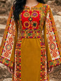Qasab Mustard Gold Malacca Silk Velvet Thoub with Embroidery