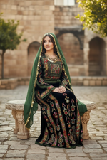 Load image into Gallery viewer, Midnight Velvet Malacca Embroidered Palestinian Fellahi Thobe
