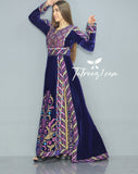 Blue Velvet Thoub With Removable Skirt