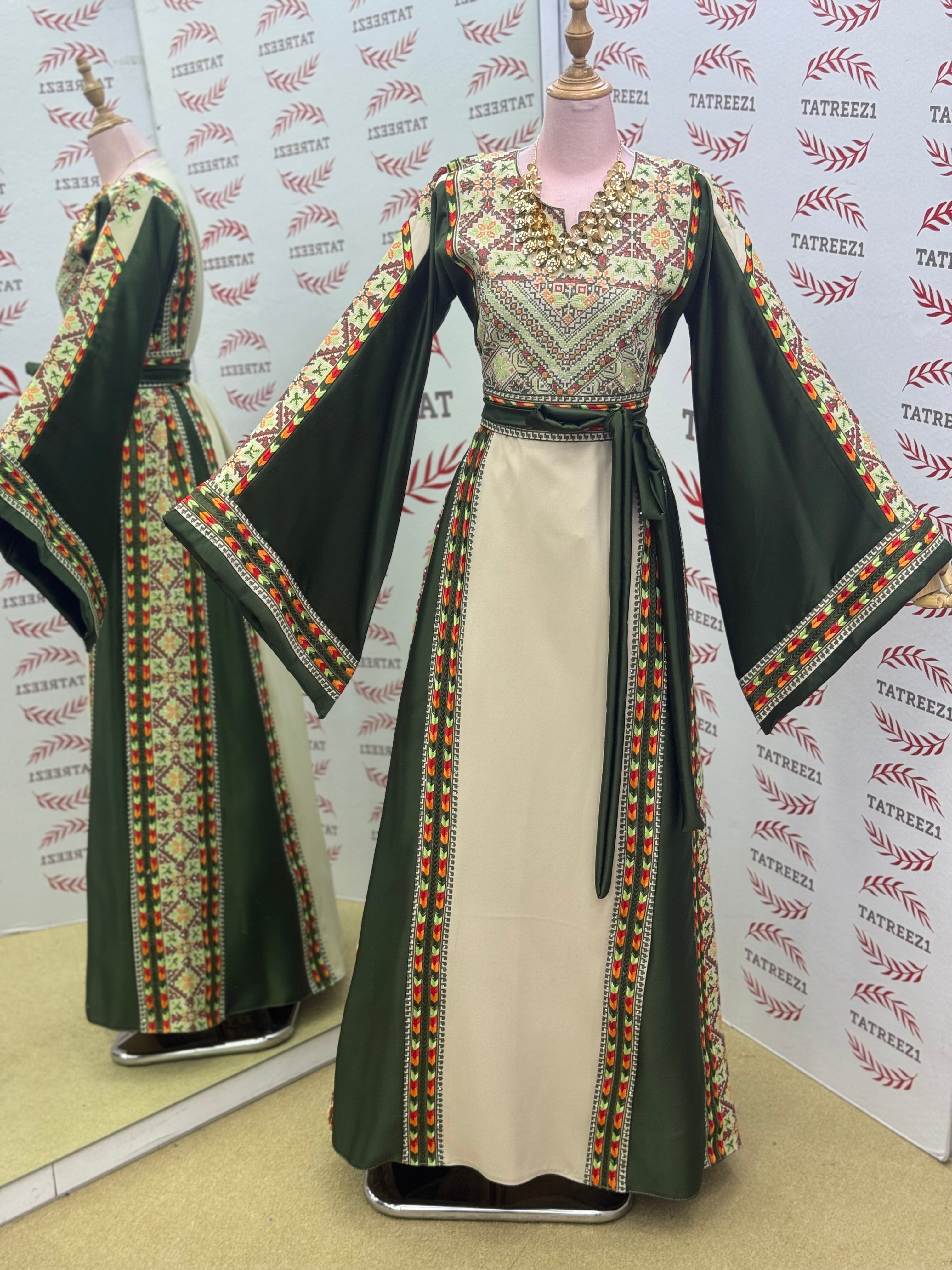 Simply Elegant Wide Sleeve Thoub Embroidered Palestinian Thobe