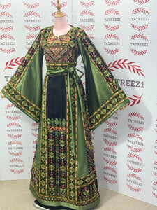 Green Embroidery Traditional Palestinian Thobe Machine Made