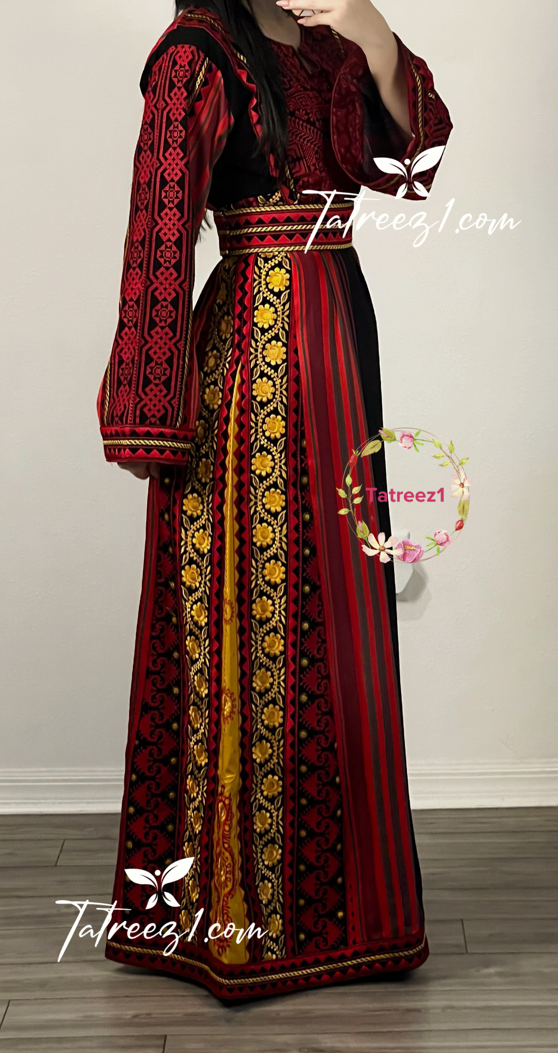 Majdalway Black & Red Embroidered Palestinian Fellahi Thobe