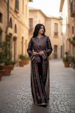 Load image into Gallery viewer, Purple Velvet Malacca Embroidered Palestinian Fellahi Thobe
