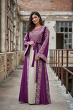 Purple Tatreez Elegant Embroidered Palestinian Beige Dress