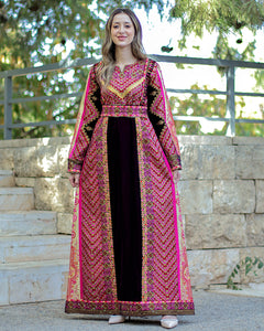 Pink Embroidery Malacca Silk Velvet Stone Embroidery Thoub