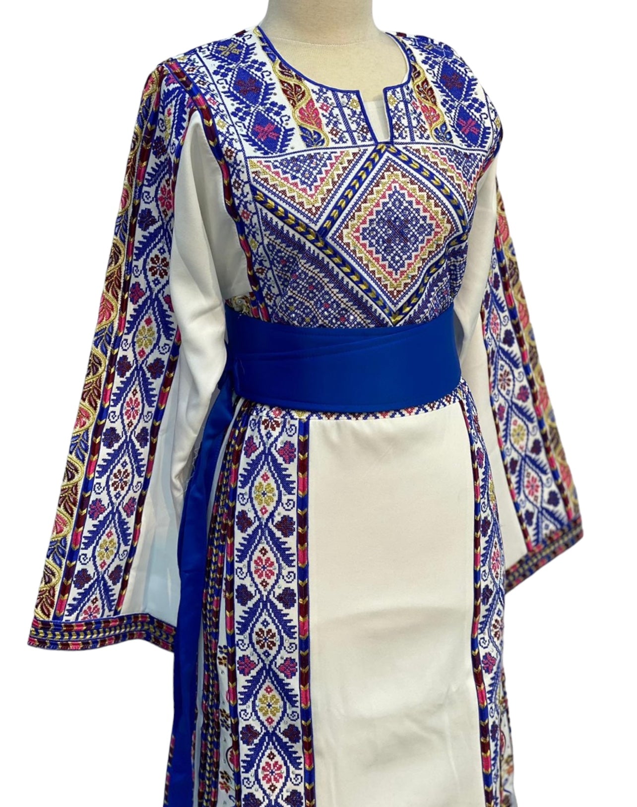 White Traditional Embroidered Palestinian Fellahi Thobe