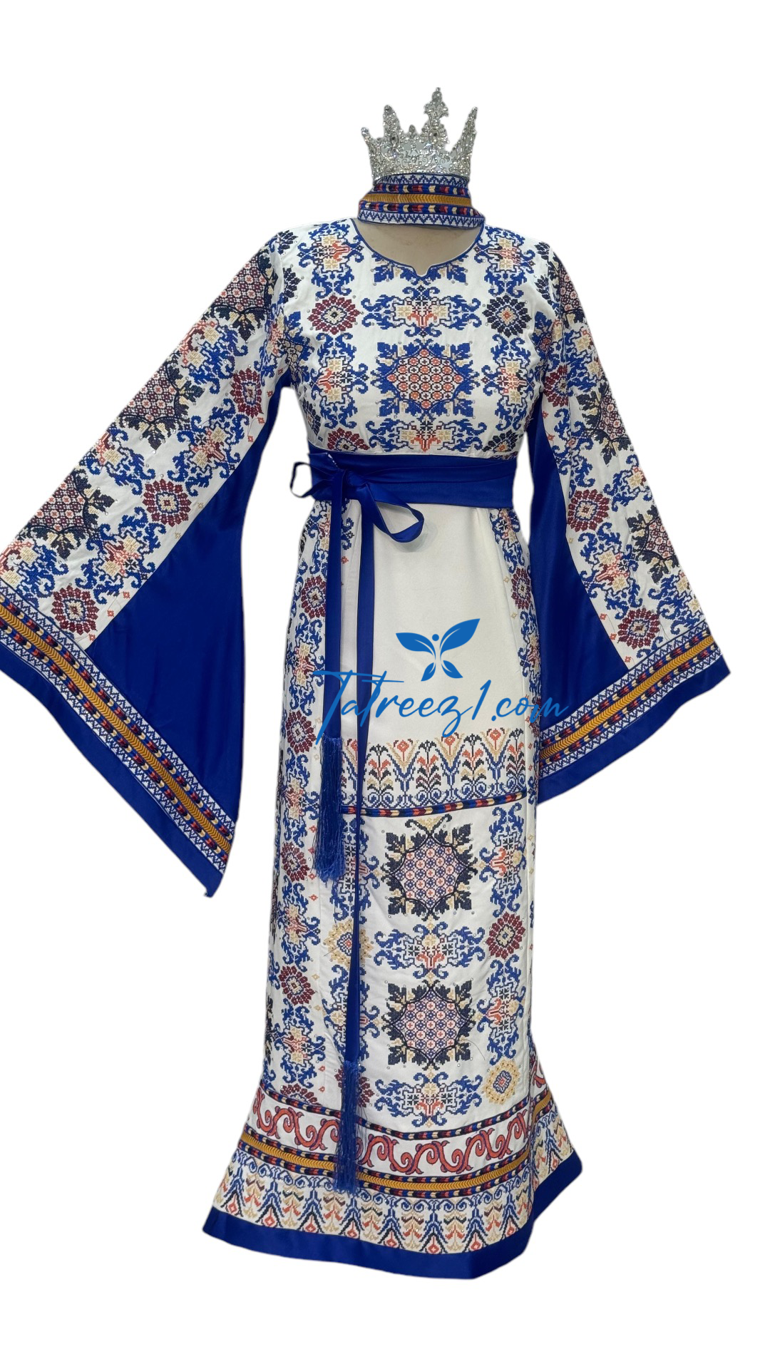 Blue Embroidery With Reversable Belt Astonishing Palstainen Embroidery Traditional Long Thoub With Matching Headpiece