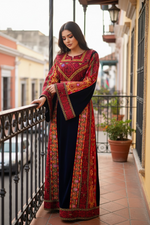 Load image into Gallery viewer, Blue Velvet embellished with intricate Qasab (metallic) embroidery.
