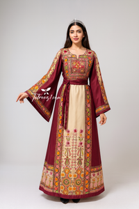 Beige Stunning Embroidery Traditional Embroidered Palestinian Fellahi Thobe