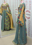 Royal Elegance Green Thoub with Overskirt Thoub with Floral Embroidery