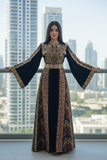 Silk Velvet Blue Thobe with Golden Stone Embroidery