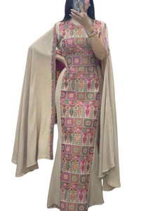 Beige Dress Sleeve Drop Tatreez Elegant Beautiful Embroidery