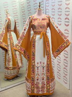 Load image into Gallery viewer, Yellow &amp; White  Palestinian Tatreez Thobe Heritage Elegance Embroidered Dress
