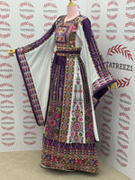 Load image into Gallery viewer, Purple Traditional Palestinian Thobe – Richly Embroidered Elegance
