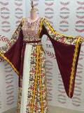 Floral Embroidered Palestinian White Thobe with Wide Sleeve