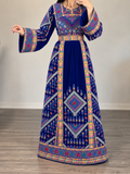 Blue Embroidery Silk Velvet Stone Thobe
