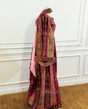 Magenta Malacca silk Velvet Material Stone Embroidery Thoub With Matching Headpiece and reversible belt