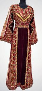 Silk Velvet Maroon Stone Embroidery Thoub