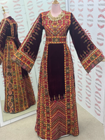 Load image into Gallery viewer, Maroon Velvet Palastine Thoub &amp; Matching Headpiece
