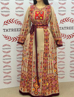 Load image into Gallery viewer, Beige Shade Embroidered Palestinian Thobe With Reversible Belt
