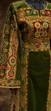 Qasab Green Malacca Silk German Velvet Thoub with Embroidery with Matching Headpiece