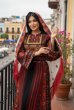 Luxury Black/ Red Majdalway Embroidered Palestinian Fellahi Thobe & Headpiece