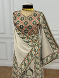 Green Embroidered Palestinian Fellahi Thobe With Matching Headpiece & overskirt