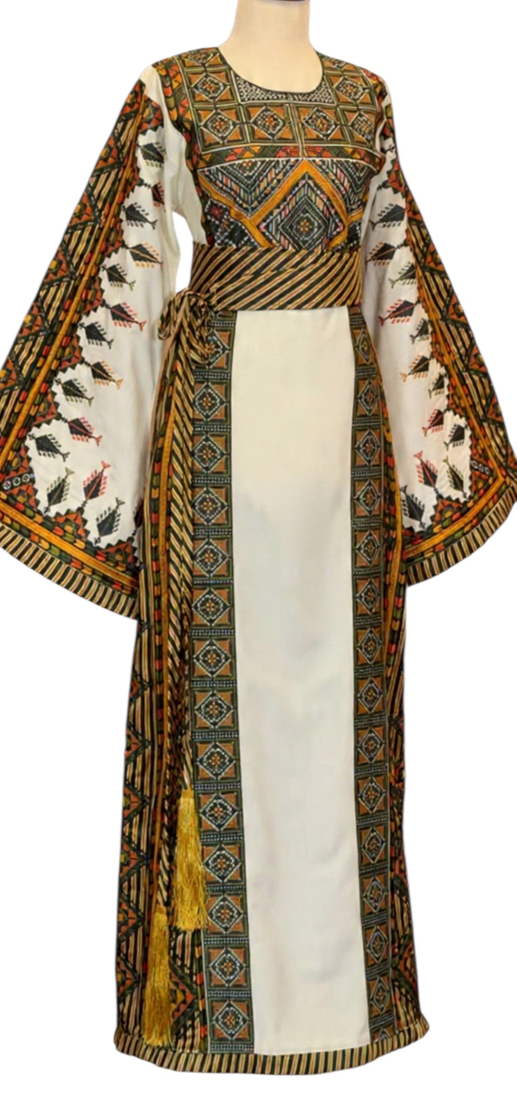 Green Embroidered Palestinian Thobe Wide Sleeves