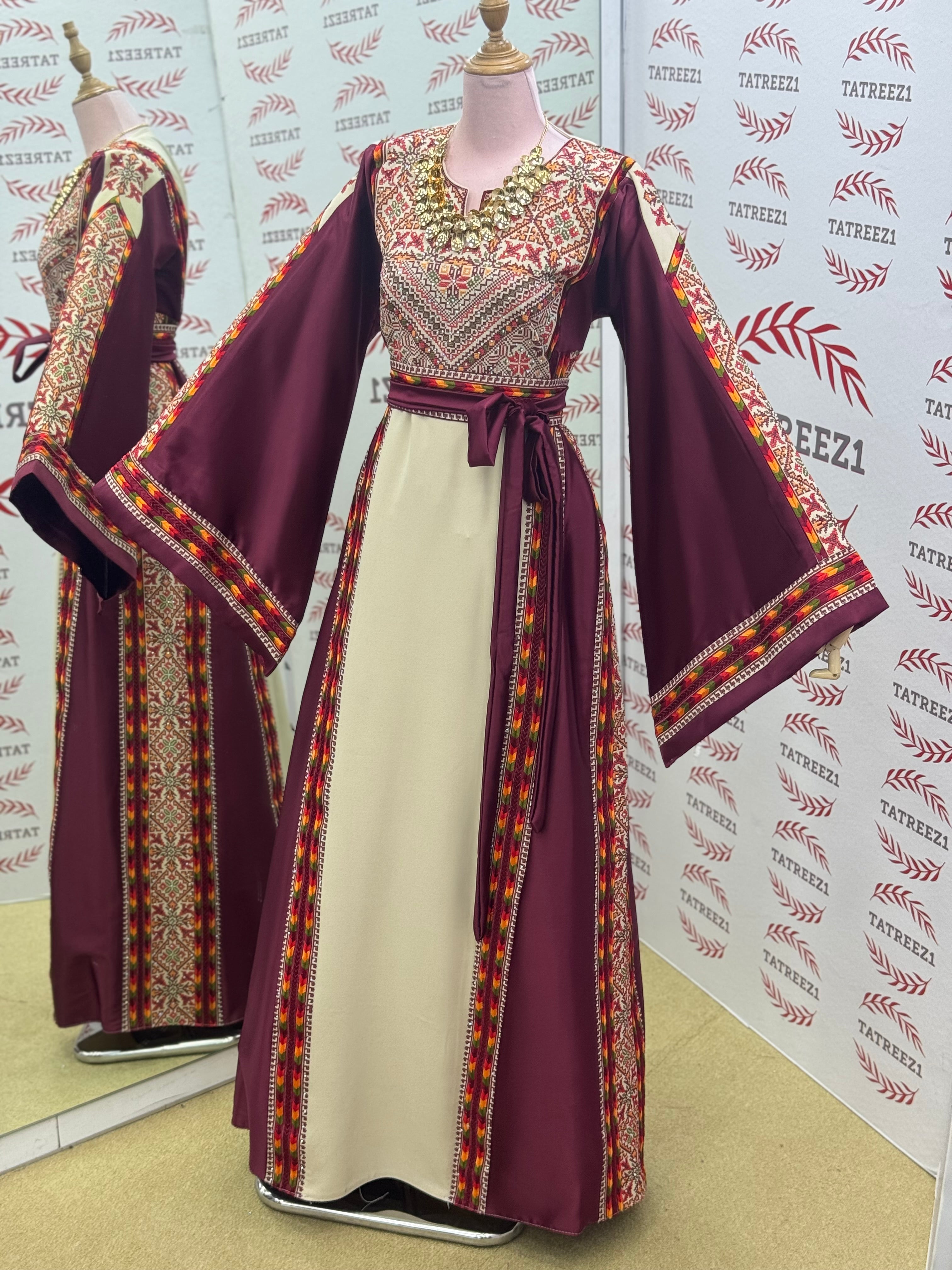Simply Elegant Wide Sleeve Thoub Embroidered Palestinian Thobe