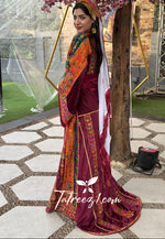 Load image into Gallery viewer, Maroon Malacca Silk Velvet Thoub with Stone Embroidery and Overskirt
